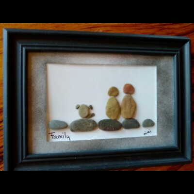 #ad Family amp; Dog Pebble Art by Mimi 5 x 7 Framed Couple Puppy Dog Home Decor Gift $29.99