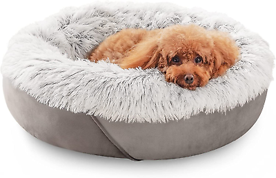 #ad Puppy Cuddler Bed Cozy Soft Round Fluffy Plush Pet Bed Anti Slip Bottom For Do $37.99