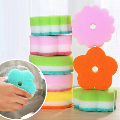 #ad 1PC 5PCS Sponges Scouring Pad Flower Round Shape Brush Tableware Cleaning Tool $1.03