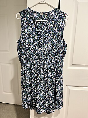 #ad Gap Sleeveless Tie Waist Lined Floral Dress Navy Size Large Spring Summer $18.00