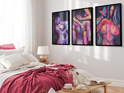#ad Abstract Set of 3 Still Life Couple Bright Coloured Wall Art Prints GBP 55.20