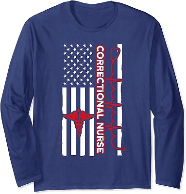 #ad Correctional Nurse USA Flag Nursing RN Nurses Week Long Sleeve Tshirt $22.99