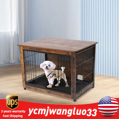 #ad Large Wooden Furniture Dog Kennel End Table Indoor Metal Heavy Duty Pet Cage $114.00
