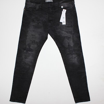 #ad NEW Golden Denim Los Angeles Black Dark Wash Jeans 40 x 34 Distressed USA Made $59.99