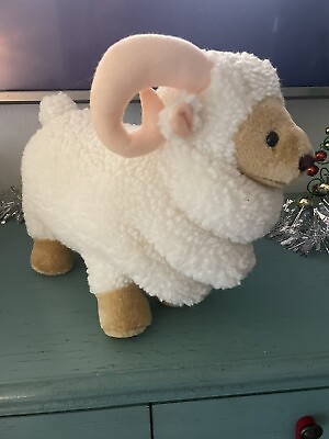 #ad Cute Fluffy Sheep Ram Stuffed Animal Plush Mid Century Folk Art Nursery Baby $8.99
