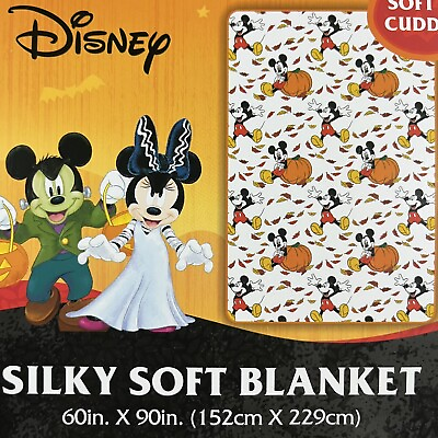#ad Disney Mickey Mouse TWIN Throw Blanket 60in X 90in Fall Autumn Pumpkins NEW NWT $42.49