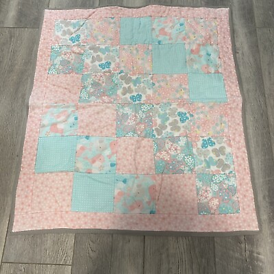 #ad Handmade quilted 26 X 30 Pink Baby Blanket Small Birds Butterflies Bees Wall $19.30