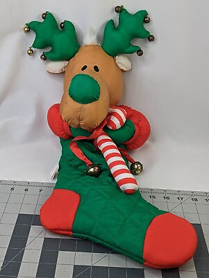Christmas Reindeer Nylon Stocking Quilted 26 Inch May Dept Store Stuffed Animal $39.95