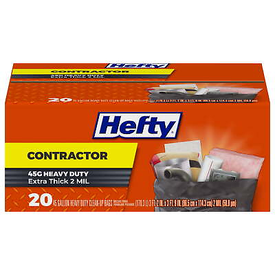 #ad Hefty Heavy Duty Contractor Extra Large Trash Bags 45 Gallon 20 Count $12.98