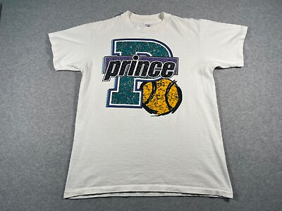 #ad Vintage Prince Tennis Shirt Adult Medium White Single Stitch Men 90s Sport Retro $25.00