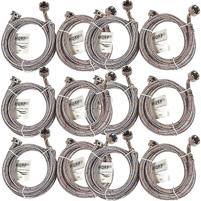 #ad 12pcs Stainless Steel Washing Machine Hoses 90° Elbow 4 FT Burst Proof 3 4quot; FGH $104.95