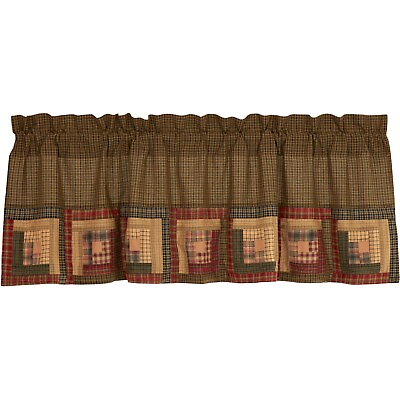 #ad New Primitive Log Cabin Quilt RED GREEN PATCHWORK VALANCE Topper Curtain $25.95
