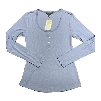 #ad NWT Eddie Bauer Women#x27;s Ribbed Long Sleeve Scoop Snap Henley Colony Blue XL $15.99
