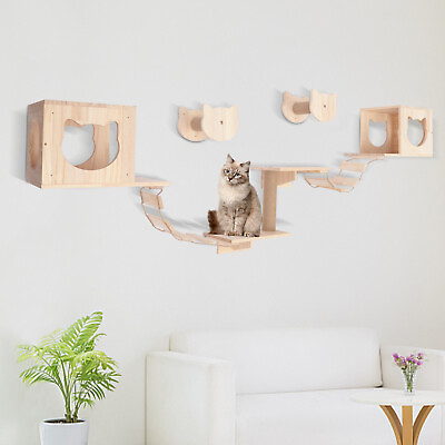 #ad 8 Pcs Wall Mounted Cat Climber Set Floating Cat Shelves and Perches USA $106.41
