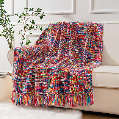 #ad Multicolor Throw Blanket with Tassels Home Decorative Colorful Throw Blanket fo $59.51