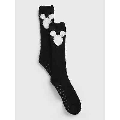 #ad Gap × Disney Cozy Mickey Mouse Socks Fuzzy Cozy Mens Black Non Slip Grip M L $14.00