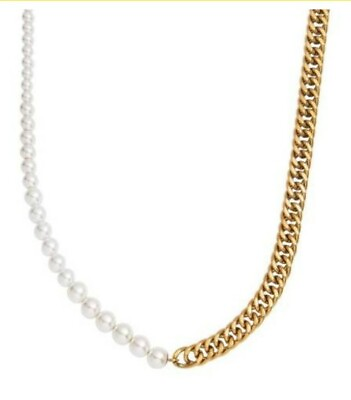 #ad ABBOTT LYON Gold White Pearl Curb Chain Necklace Ref JP2 GBP 58.64
