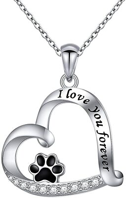 #ad Sterling Silver Cute Paw Print Love Heart Pendant Necklaces Gifts For Pet Lovers $78.95