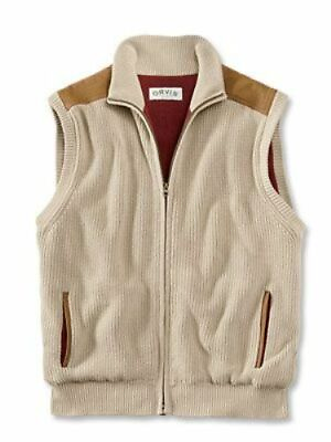 #ad ORVIS Mens Mechanics Foul Weather Vest Heavy Knit Sweater Suede Large Hunting $44.99