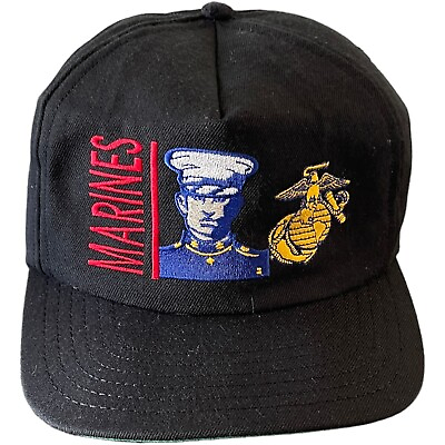 #ad US Marines Corps Hat Black USMC Semper Fidelis Made In The USA Snapback Mens Cap $38.88