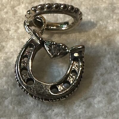 #ad Good Luck Horse Shoe Dangle Bracelet Charm 925 ALE Sterling Silver $19.00