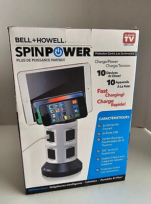 #ad Spin Power by Bell Howell Surge Protector Charging Station 4 Outlets 6 USB $26.49