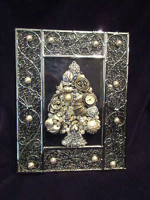 #ad Gorgeous Jewelry Christmas Tree Silver Frame w Pearl One of a Kind Hand Made EUC $71.25