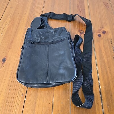 #ad Buxton Genuine Leather Crossbody Shoulder Slingback Hand Bag Purse Satchel Black $23.80