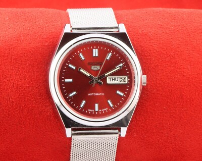 #ad Vintage Seiko 5 fantastic red automatic japan working wrist watch 37.5mm MN10 $65.00
