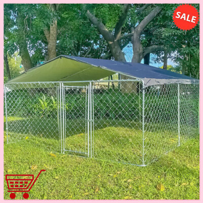#ad 10 x 10FT Outdoor Pet Dog Kennel Metal Pet House Cage Backyard Cage w Cover $279.00