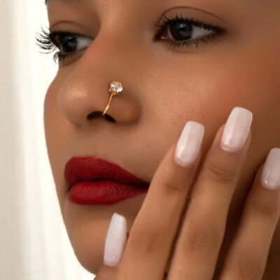 #ad 1pc Gold Inlaid Shiny Zircon U Shape Clip On Nose Ring Jewelry Decoration New $8.99