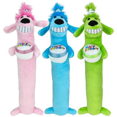#ad Multipet Birthday Loofa Dog Toy Pack of 2 1 Pink and 1 Blue OR Green $14.95