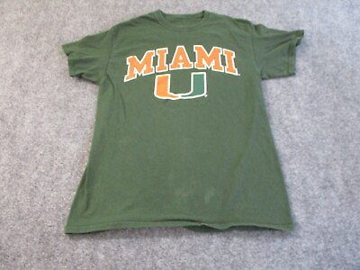 #ad Miami Hurricanes Shirt Men#x27;s Medium Green Short Sleeve Cotton Fanatics A11* $9.95