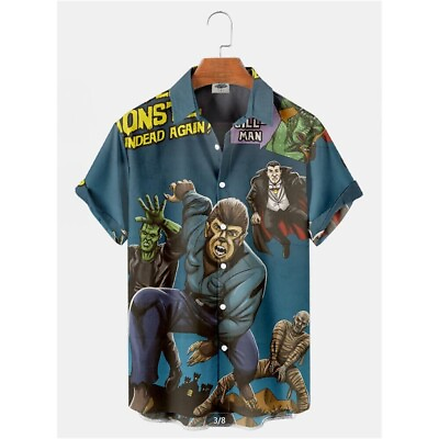 #ad Horror Movie Monsters Dracula Planet of Apes 3D Printed Unisex Button Up Shirt $22.98