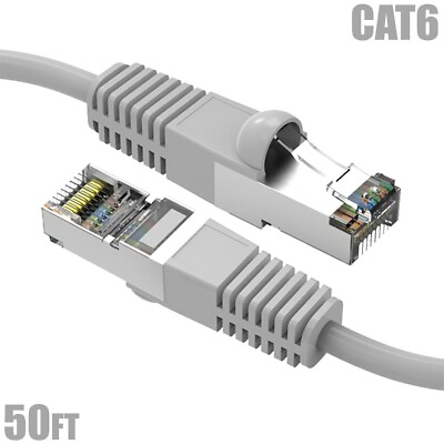 #ad 50FT Cat6 RJ45 Ethernet LAN Network SSTP Shielded Patch Cable Copper 26AWG Gray $30.04
