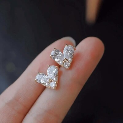 #ad Fashion Women Exquisite Heart Shaped Stud Earrings Decorative Birthday Gift Girl $9.98