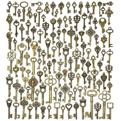 #ad Lot Of 125 Vintage Style Antique Skeleton Furniture Cabinet Old Lock Keys Jewelr $10.49