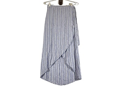 #ad Ivy amp; Main Wrap High Low Hem Skirt Blue White Ticking Stripe Striped Large L $9.50