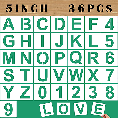 #ad 36 Pcs 5 Inches Large Alphabet Letters and Numbers Stencils for Painting on Wood $21.99