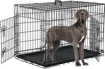 #ad 48#x27;#x27; Foldable Metal Wire Dog Crate Double Door Folding Portable Dog Cage Colla $108.36