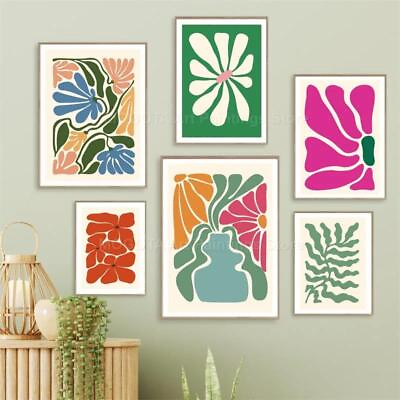#ad Wall Art Canvas Painting Abstract Flowers Leaves Color Block Shapes Minimalist $12.99
