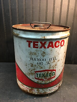 #ad Vintage Texaco 5 Gallon Rando Hydraulic Oil Can Full Can Gas Garage Oil Fluid $225.00