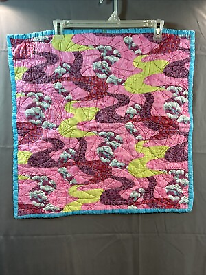 #ad Quilt Small Childs Puppy Size Lap Blanket Doll Machine Stitched Vtg 23x23” Pink $19.99