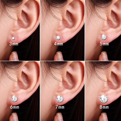 #ad 2PCS For Women Men Classic Sterling Silver Small Cubic Zirconia Stud Earrings $6.89