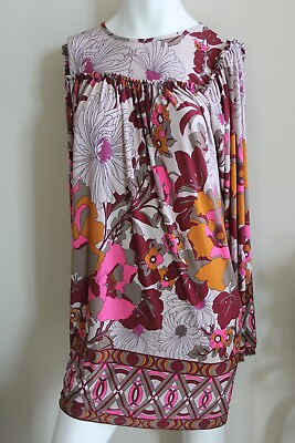 #ad BCBG Maxazria Size S M Dress Casual Long Sleeve Womens Pin Raspberry Multicolor $15.50