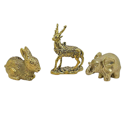 #ad Miniature Reindeer Rabbit Elephant Trunk Up Dollhouse Brass Feng Shui Animals $27.00