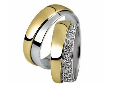 #ad Solitaire Ring Set 925 Sterling Silver Yellow Gold Plated Side Studded Jewelry $262.73