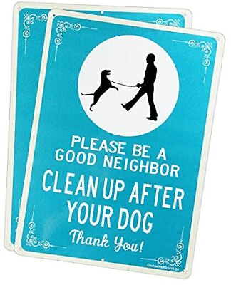 #ad 2 Pack Clean Up After Your Dog Signs for Yard 10”x14” Aluminum Metal No $25.31