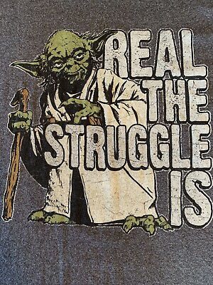 #ad Official STAR WARS Yoda Real The Struggle Is Size Medium Gray T Shirt VFifth Sun $19.99