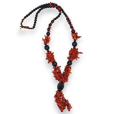 #ad Necklace Handmade With Coral Stones amp; D#x27; Onyx L 27 5 8in 2 13 16in About $144.45